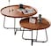 Coffee Table Nesting - Set of 2 Side Set Golden Frame Circular and Marble Pattern Wooden Industrial Tables, Brown