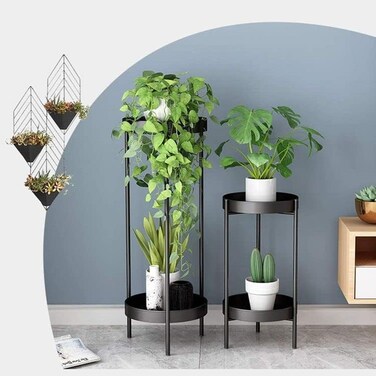 Flower stand Nordic Indoor Iron Flower Pot Stand Living Room Shelves Double Flower Stand Floor Type Plant Stand black