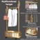 Storage shelf Stand with Clothes Rail and Rolling Coat Rack With Storage Shelf, Hanging Clothes Stand With Hooks For Hats, Drying Rack, Household Space Saving Storage Organizer For Bedroom,. (gold)