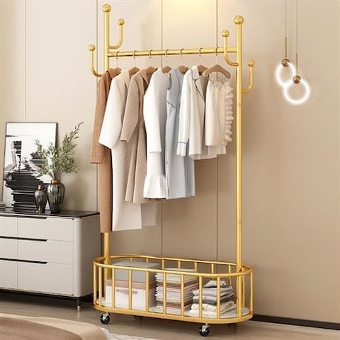 Buy Storage shelf Stand with Clothes Rail and Rolling Coat Rack