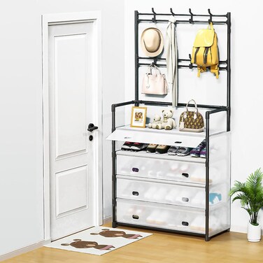 Entryway Shoe Rack with Coat Rack 5 Tier Shoe Stand Orqanizer for Bedroom Dorm