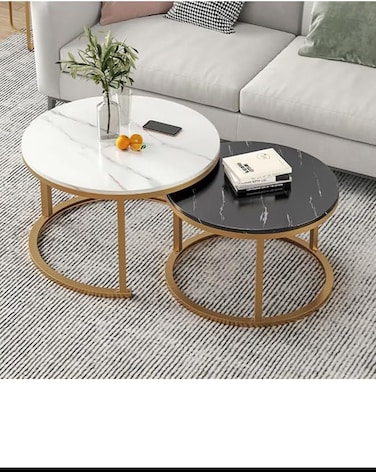 Table Nesting Side Set of 2 End Table Top Sturdy Metal Frame Desk Centerpiece Living Room Bedroom Apartment Modern Industrial Simple Nightstand (white gold and black gold frame)