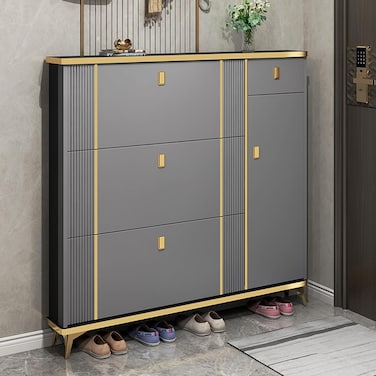 Modern Ultra Thin Shoe Cabinet - Entrance Shoe Rack Narrow with Accessory Drawer - Stylish Shoe Storage (grey)