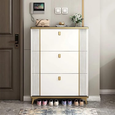 Wooden Shoe Rack, Shoe Cabinet Free Standing Entryway Shoes Organizer, Multi-Function Storage Shelf, Wood Made Home House Office Furniture, Boots Stand (100 x 120 cm, White)