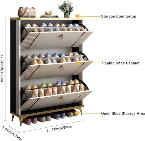 Wooden Shoe Rack, Shoe Cabinet Free Standing Entryway Shoes Organizer, Multi-Function Storage Shelf, Wood Made Home House Office Furniture, Boots Stand (100 x 120 cm, Grey)