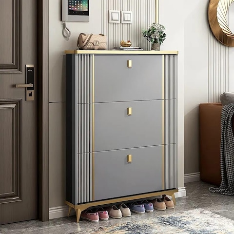 Wooden Shoe Rack, Shoe Cabinet Free Standing Entryway Shoes Organizer, Multi-Function Storage Shelf, Wood Made Home House Office Furniture, Boots Stand (100 x 120 cm, Grey)