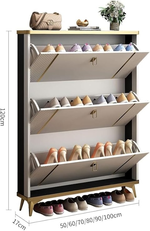 Wooden Shoe Rack, Shoe Cabinet Free Standing Entryway Shoes Organizer, Multi-Function Storage Shelf, Wood Made Home House Office Furniture, Boots Stand (100 x 120 cm, Grey)