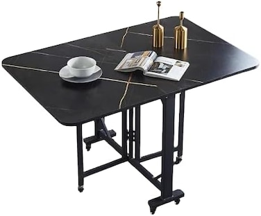 Generic Modern Folding Dining Table, Extendable Drop Leaf Folding Table, Multifunction Expandable, Steel Frame Structure, Easily Bear 400 Kg/881 Lb, Black