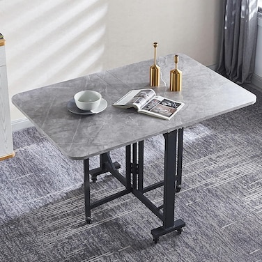 Generic Modern Folding Dining Table, Extendable Drop Leaf Folding Table, Multifunction Expandable, Steel Frame Structure, Easily Bear 400 Kg/881 Lb, Grey