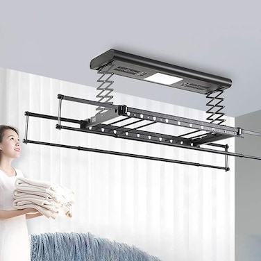 Generic Ceiling Clothes Drying Rack Electric, Indoor, Remote Control Lifting, For Home Balcony, Automatic Lift Ceiling-Mounted Airer Sky Over, Black