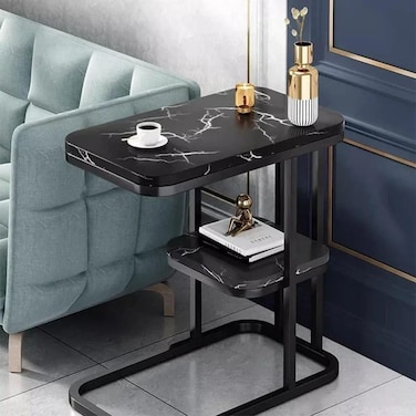 Generic Sofa Side Table, Safe Rounded Corner Design, Living Room Side Cabinet, End Table Anti-Rust Waterproof, Black