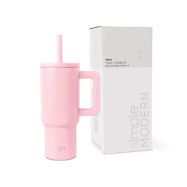 Modern Kids 24 oz Tumbler with Handle and Silicone Straw Lid   Spill Proof and Leak Resistant   Reusable Stainless Steel Bottle   Gift for Kids Boys Girls   Trek Collection   Blush