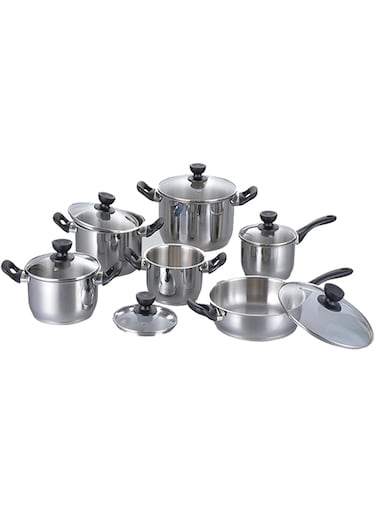 12 Pcs Stainless Steel Kitchenware Bakelite Handle cooking pot Sets Non Stick Cookware Sets Pan and pot 16cm, 18cm, 20cm, 22cm, 24cm and 24cm pan