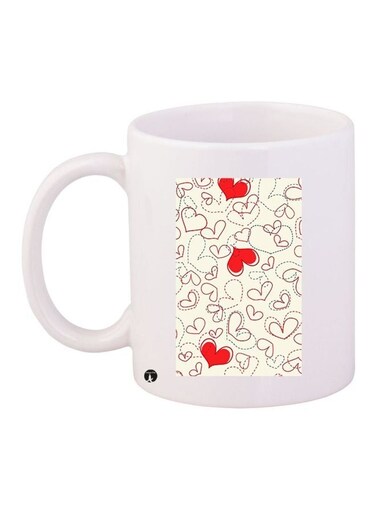 Heart Printed Coffee Mug White/Beige/Red 11ounce