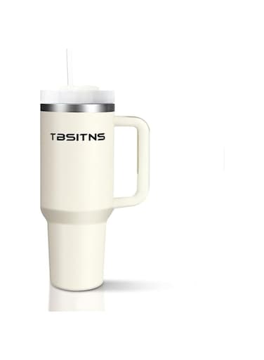 TBSITNS Car Mug,Tumbler with Handle &amp; Straw 40 oz Twist On 3-Way Lid Cupholder Compatible for Travel Insulated Stainless Steel Cup BPA-Free(304 Stainless Steel 40oz White)