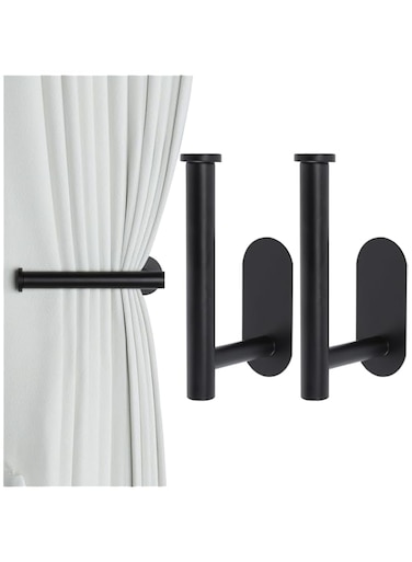 NimbusNote 2 Pack Adhesive Curtain Holdbacks, Curtain Tie Backs, Curtain Holdbacks, No Drill Curtain Pull Backs Adhesive Curtain Hooks, Curtain Holders for Drapes, Black