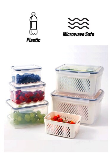 Leakproof Large Fruit &amp; Vegetable Storage Containers - Removable Colander, Dishwasher &amp; Microwave Safe, Keeps Produce Fresh Longer