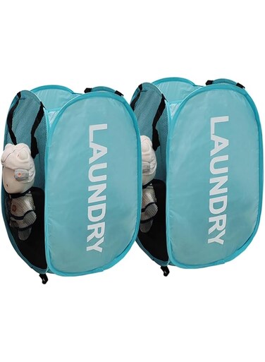 Aplter 2Pack Collapsible Laundry Baskets Pop Up Laundry Hamper Mesh Storage Bins Kids Hamper for Laundry, Blue