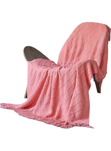 Warm Rose Red Cotton Knitted Blanket 127x172cm