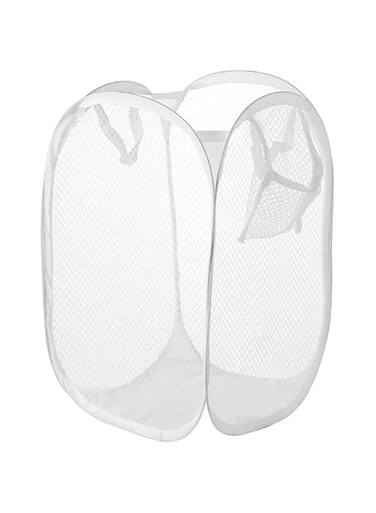 ALMEKAQUZ Dirty Laundry Basket with Large Foldable Mesh Fabric Laundry Bag for Laundry Room Dorm Wardrobe Storage Room Also Portable for Travel, White 2 PCS