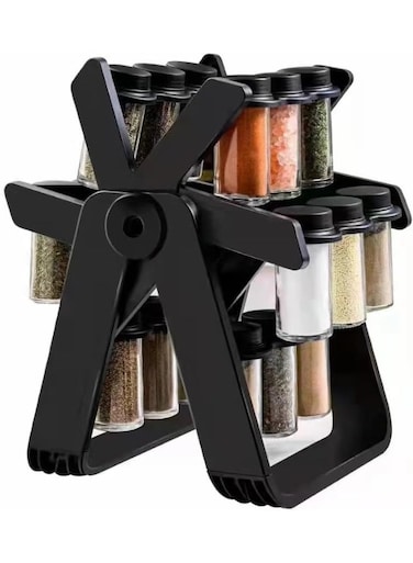 18 Pcs Revolving Spice Jar Set, Rotating Spice Rack Organizer with Glass Jars &amp; Airtight Lids, Kitchen Countertop Spices Holder, Space Saving Seasoning Storage Carousel Spices Stand