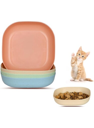 HMDZMR Cat Food Bowl Set, 6 inch Wide Shallow Cat Bowl for Relief Whisker Fatigue,Small Flat Cat Dish, Shallow Pet Feeding Dish or Plate for Cats and Small Dogs (4Pcs)
