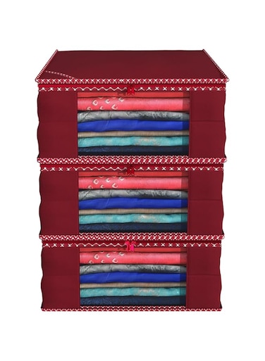 Kuber Industries 3 Piece Non Woven Saree Cover Set, Maroon (46 cm X 35 cm X 22 cm), Standard