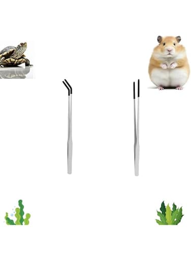 CuiCanfla Feeding Tongs, 2 Pcs Stainless Steel Tweezers Aquarium Tweezers with Rubber Tips Long Handle Reptile Feeding Pliers for Fish Tank Water Plants, Aquarium Tweezers Straight and Curved Tweezers