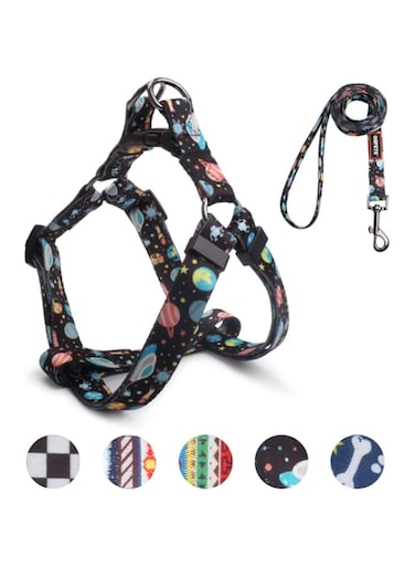 QQPETS Dog Harness Leash Set Adjustable Heavy Duty No Pull Halter Harnesses for Small Medium Large Breed Dogs Back Clip Anti-Twist Perfect for Walking (S(14"-20" Chest Girth), Space)