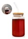 Juice Glass Jar Wood Lid With Straw 400ml Cups with Iced Coffee Glasses Portable Beverage Tumbler Cup for Smoothie