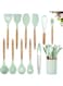 LLC 12 Pieces Silicone Kitchen Utensil Wooden Handles Kitchen Spatula Sets with Holder Spoon Turner Tongs(Mint Green)