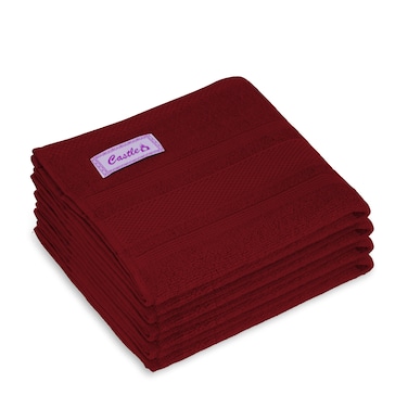 BYFT Home Castle Hand Towel 50 x 90 Cm 550 Gsm Maroon 100% Cotton Set of 04