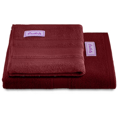 BYFT Home Castle Hand Towel 50 x 90 Cm Bath Towel 70 x 140 Cm 550 Gsm Maroon 100% Cotton Set of 02