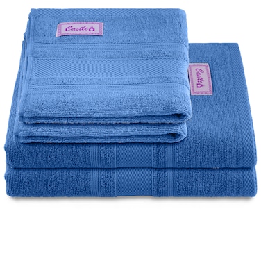 BYFT Home Castle Hand Towel 50 x 90 Cm Bath Towel 70 x 140 Cm 550 Gsm Blue 100% Cotton Set of 04