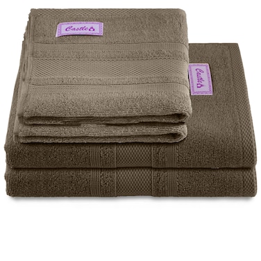 BYFT Home Castle Hand Towel 50 x 90 Cm Bath Towel 70 x 140 Cm 550 Gsm Beige 100% Cotton Set of 04