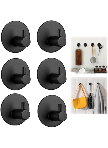 Duomama Stainless Steel Wall Hook 6 Pack - Strong Adhesive Towel Hooks for Bathroom and Kitchen - Waterproof and Endurance Rods - Versatile Home &amp; Office Organizer