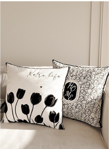 2-Pack Velvet Throw Pillow Covers New Chinese style Square Cushion Case Soft Pillowcases Farmhouse Cushion Covers for Home Decor for Sofa Couch Car Bedroom Indoor Decor Tulip pattern(Black and White)