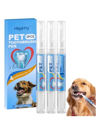 Hkpetty 3PCS Pet Toothbrush Pen,Teeth Brightening Pen for Dog-Pet Dog/Cat Teeth Cleaning Pen for Dental Care,Dogs Cats Natural Plants Tartar Remover Tool