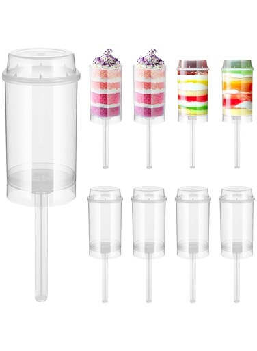 TERRIFI 30pcs Push Up Cake Shooter Round Shape Clear Cake Holders Push Pops Plastic Containers with Lids for Ice Cream Dessert Baking Molding(Plastic-Clear)