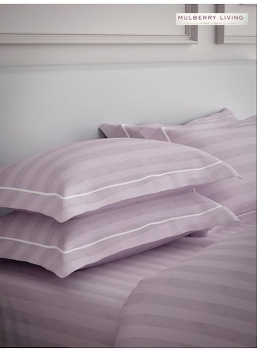 LIVING 100% Cotton Set of 2 Pillow Covers - 300TC Elysian Stripes - Cameo Rose