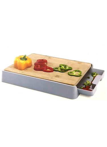 Cutting Board with Storage Tray, Kitchen Bamboo Wooden Chopping Board Plastic Tray Storage Container