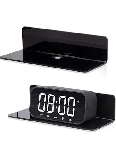 BPA&reg; Acrylic Floating Wall Shelves Set of 2, Flexible Use of Wall Space, Small Display Shelf for Smart Speaker