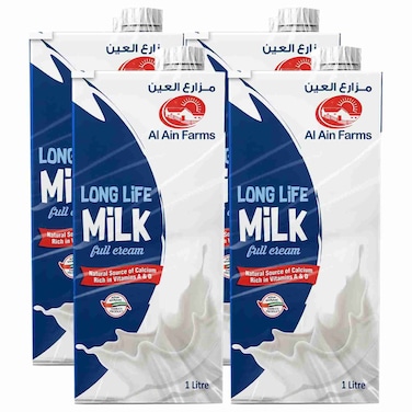 Al Ain Long Life Full Cream Milk, 1L, Pack of 4
