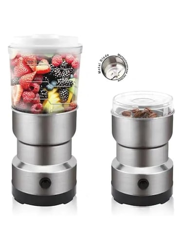 Coffee Grinder &amp; Juicer, Blender, Juicer, mixer 2 in 1 Multifunctional Stainless Steel, 300 Watt, 200ml + 350ml Capacity Push Button.