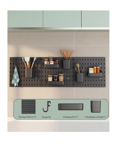 3 Pcs Wall Mounted Hook Rack, Porous Wall Mounted Storage Rack, Kitchen Seasoning Rack, Multifunctional Wall Mounted Knife Holder, With 36 Accessories, Freely Detachable, Easy To Clean, Suitable For
