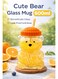 Aswaaq Cute Bear Glass Cup 600ML   Handmade Borosilicate Tumbler with Straw &amp; Silicone Lid   Aesthetic Coffee Mug for Iced Coffee, Boba &amp; Tea   Microwave Safe   Fast UAE Delivery 6 Vibrant Colors [Orange]