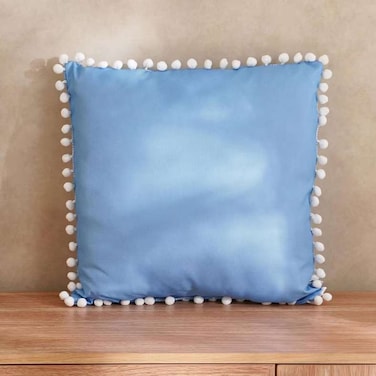 Home Blue Pom Pom Trimmed Outdoor Cushion 45x45cm