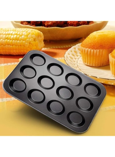 Showay 12 Cavity Cupcake Bakeware Pan Non-Stick Carbon Steel Muffin Cakes Bread Jelly Baking Tray