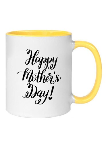 Happy Mothers Day Printed Mug Yellow/White