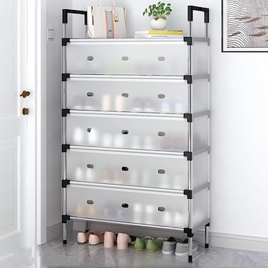 Shoe Rack,6 Tier Shoe Organizer,Free Standing Shoe Storage,Dust Proof Shoe Rack,Shoe Cabinet Narrow Standing,Shoe Shelf for Entryway